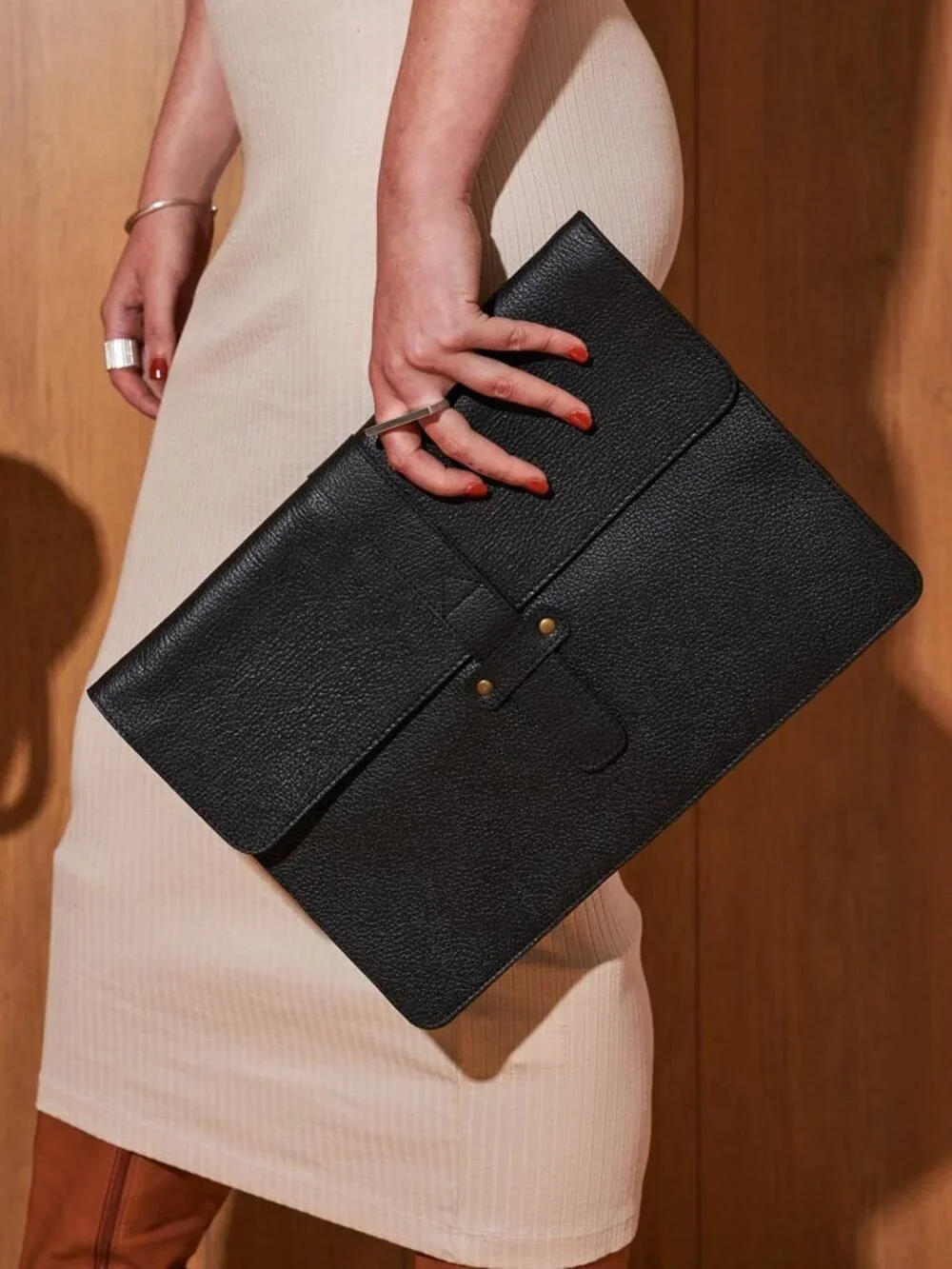 Small Black Leather Laptop Sleeve